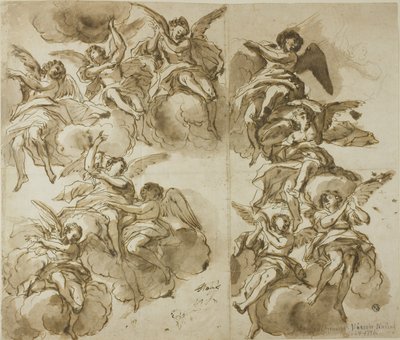 Deckengestaltung: Engel (recto); Skizzen von Engeln (verso) von Giuseppe Nicola Nasini