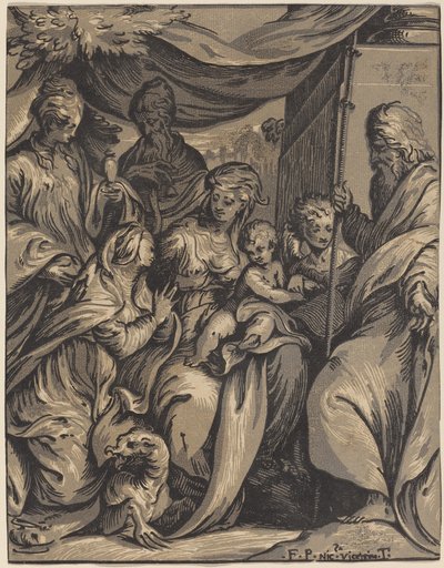 Die Jungfrau und das Kind mit Heiligen von Giuseppe Nicolo Vicentino, after Camillo Boccaccino