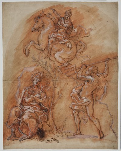 Allegorie mit einem Reiterdenkmal, Minerva und Neptun von Giuseppe Passeri