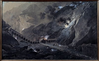 Erste Italienische Kampagne (1796-1797): „Durchgang der französischen Artillerie bei Nacht unter dem Fort von Bard, das am 21. Mai 1800 von den Österreichern besetzt war“ von Giuseppe Pietro Bagetti