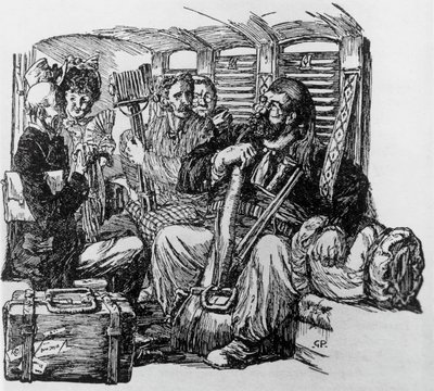 Tartarin in einer Kutsche für Tartarin auf den Alpen von Alphonse Daudet, Mailand von Giuseppe Porcheddu