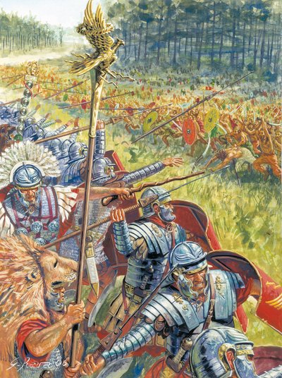 Antikes Rom: Römische Armee in Dakien zur Zeit des Kaisers Trajan um 105 n. Chr. - Illustration von Giuseppe Rava von Giuseppe Rava