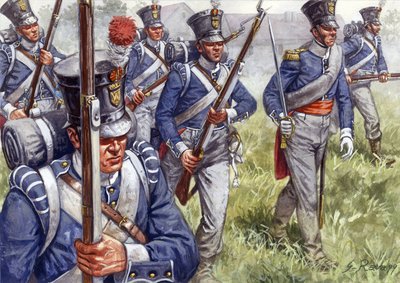 Erstes Kaiserreich: Belgische oder niederländische Infanterie um 1815 - Illustration von Giuseppe Rava von Giuseppe Rava