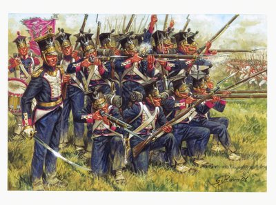 Erstes Kaiserreich, Deutschlandfeldzug: Polnische Linieninfanterie in der Schlacht von Leipzig im Oktober 1813 (Illustration von Giuseppe Rava) von Giuseppe Rava