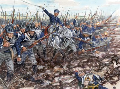 Erstes Kaiserreich: Vormarsch der preußischen Infanterie 1813 - Illustration von Giuseppe Rava von Giuseppe Rava