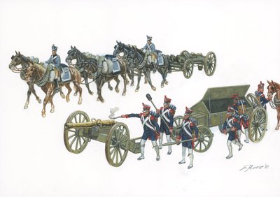 Erstes Kaiserreich: das Gribeauval-Artilleriesystem von Jean Baptiste de Gribeauval (1715-1789), der die Artillerie unter Ludwig XV. reorganisierte - Illustration von Gius von Giuseppe Rava