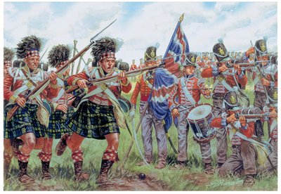 Napoleonische Kriege: Schottische und britische Soldaten in der Schlacht von Waterloo am 18. Juni 1815 (Illustration von Giuseppe Rava) von Giuseppe Rava