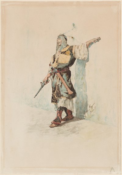 Ein maurischer Soldat vor einer sonnenbeschienenen Wand von Giuseppe Signorini
