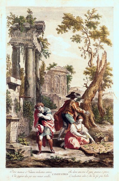 Allegorische Darstellung der Industrie. Zeichnung von Giuseppe Zocchi (1711-1767), 18. Jahrhundert von Giuseppe Zocchi