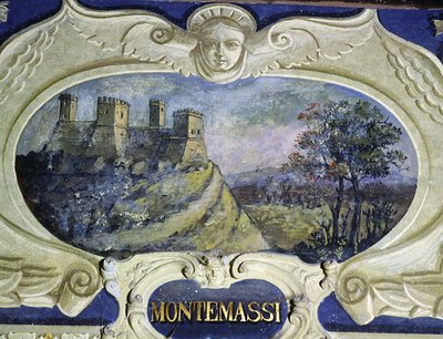 Montemassi, aus einer Serie von Kartuschen mit Bildern der Residenzen von Conte Pannochieschi d
