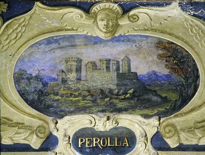 Perolla, aus einer Serie von Kartuschen mit Bildern der Residenzen von Conte Pannochieschi d