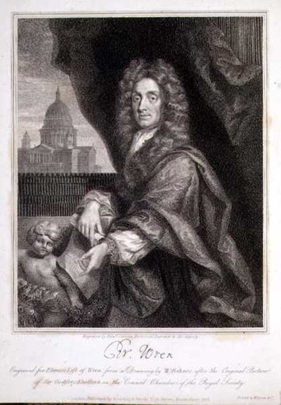 Porträt von Christopher Wren, graviert für Elme
