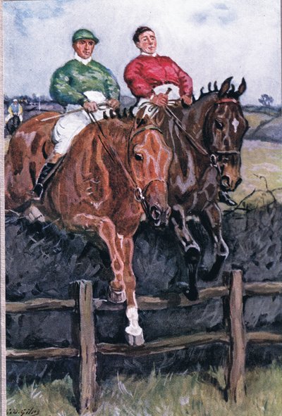 Wie wir den Favoriten schlugen: Hals an Hals, aus Gedichten von Adam Lindsay Gordon, veröffentlicht von T. N. Foulis, 1912 von Godfrey Douglas Giles