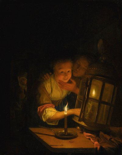 Ein verliebtes Paar beim Anzünden einer Laterne von Godfried Schalcken