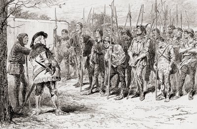 Szene aus William Shakespeares Stück König Heinrich IV., Teil 1, Akt IV, Szene 2, Falstaffs zerlumpte Regiment, aus Die Werke von William Shakespeare, veröffentlicht 1896 von Gordon Frederick Browne