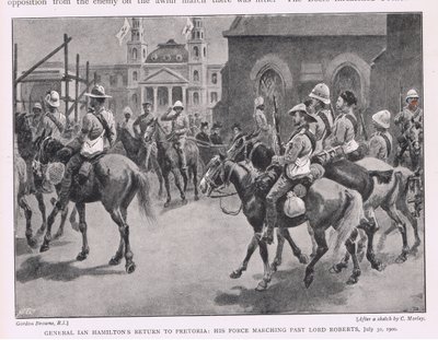 General Ian Hamiltons Rückkehr nach Pretoria: seine Truppen marschieren an Lord Roberts vorbei, 30. Juli 1900 von Gordon Frederick Browne