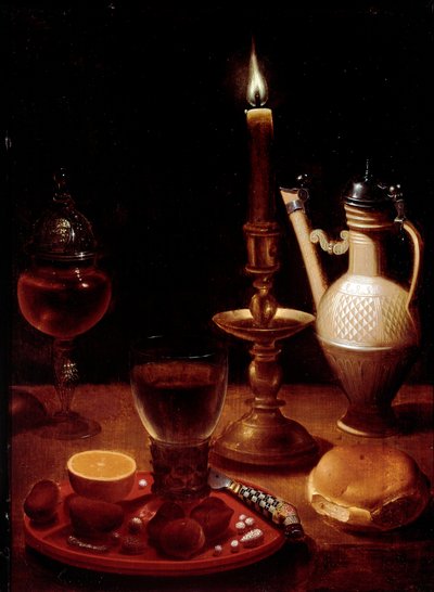 Stillleben mit Kerze, Weinglas und Orange von Gotthardt von Wedig