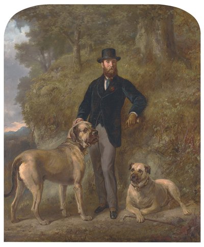 Oberst Garrick-Buchanan von Drumpellier mit seinen zwei Mastiffs von Gourlay Steell