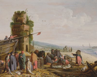 Fischerleute am Strand mit ihrem Fang von Govaert Jansz