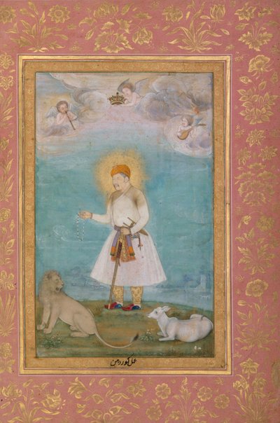 Akbar mit Löwe und Kalb, ca. 1630 von Govardhan