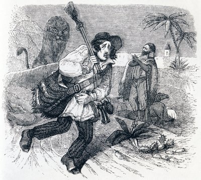 Der Löwe und der Jäger - Fabeln von La Fontaine von Grandville