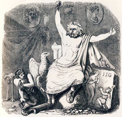 Der Bildhauer und die Jupiter-Statue - Fabeln von La Fontaine von Grandville