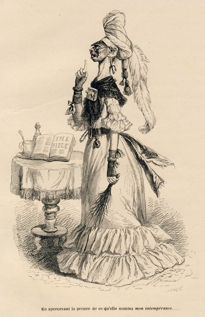 Beim Erblicken des Beweises dessen, was sie meine Unmäßigkeit nannte. Vignetten illustriert von JJ Granville. Gravur signiert Caque in der Partie "Peines de cour d