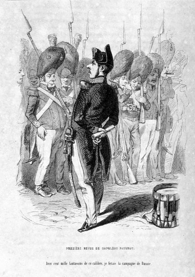Jerome Paturot als Napoleon mit dem Ehrgeiz, Russland zu erobern. In „Jérôme Paturot auf der Suche nach einer sozialen Position“ von Louis Reybaud von Grandville