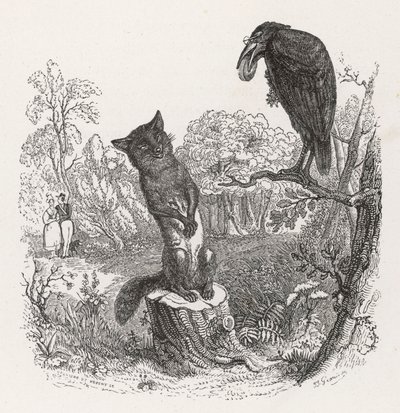 La Fontaines Fabel: Der Rabe und der Fuchs, ca. 1860 von Grandville (1803 47)