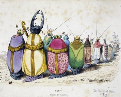 Prozession von Käfern in klerikaler Kleidung - Antiklerikale Karikatur von Granville aus „Die Metamorphosen des Tages“ 1829 von Grandville