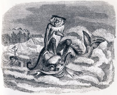 Der Affe und der Delfin - Fabeln von La Fontaine von Grandville