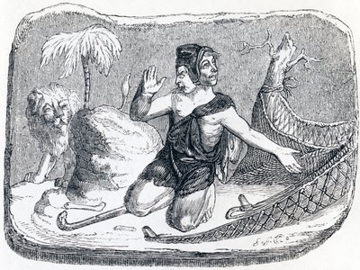 Der Hirte und der Löwe - Fabeln von La Fontaine von Grandville