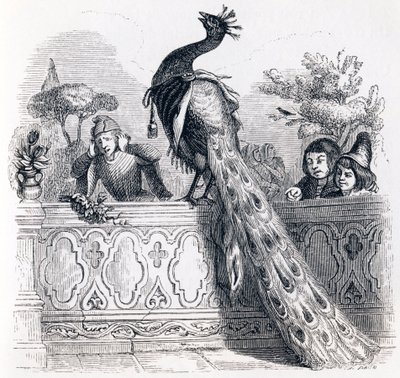 Der Pfau, der sich bei Juno beschwert - Fabeln von La Fontaine von Grandville