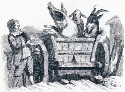 Das Schwein, die Ziege und das Schaf - Fabeln von La Fontaine von Grandville