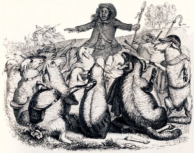 Der Hirte und seine Herde - Fabeln von La Fontaine von Grandville