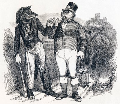 Der Wolf und der Hund - Fabeln von La Fontaine von Grandville