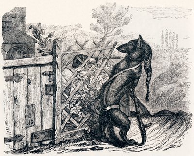 Der Wolf und der magere Hund - Fabeln von La Fontaine von Grandville