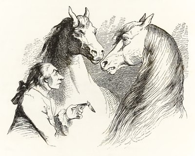 Gulliver spricht mit sprechenden Pferden im Land der Houyhnhnms, aus Gullivers Reisen von Jonathan Swift von Grandville
