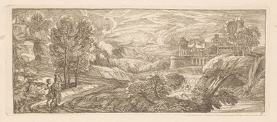 Flusslandschaft mit zwei wandelnden Figuren von Gérard Audran