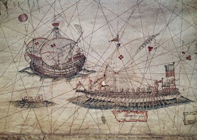 Galeere und portugiesische Karavelle, Detail (Nautische Karte des Mittelmeers) von Grazioso Benincasa