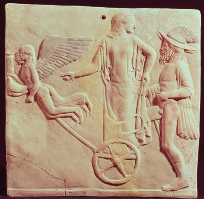 Aphrodite und Hermes auf einem von Eros und Psyche gezogenen Wagen, 470 v. Chr. von Greek