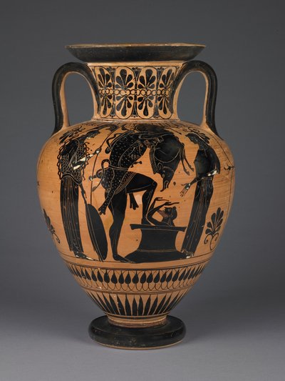 Attische schwarzfigurige Amphora mit Herakles, der den erymanthischen Eber trägt, ca. 510 v. Chr. (Terrakotta) von Greek