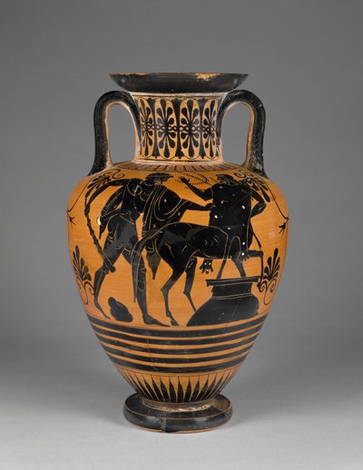 Attische schwarzfigurige Halsamphora mit Herakles und Zentaur, ca. 480-60 v. Chr. (Terrakotta) von Greek