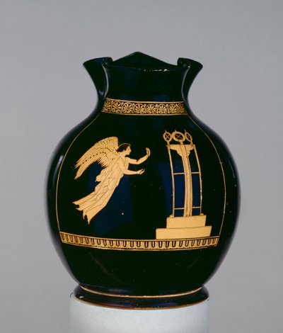 Attische rotfigurige Oinochoe, dekoriert mit der Szene einer geflügelten Nike, die mit einem Band zu einem Dreifuß fliegt, nahe dem Kalliope-Maler, aus Nola, ca. 430 v. Chr. von Greek
