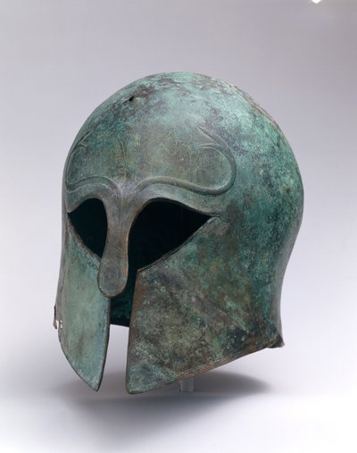 Bronzener archaischer Helm korinthischer Art, um 600-575 v. Chr. von Greek