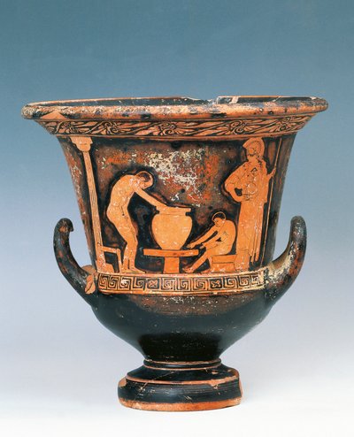 Krater zeigt Szene eines Töpfers bei der Arbeit unter dem Blick von Athena, rotfigurige Keramik aus Sizilien, Italien, Magna Graecia, 5. Jahrhundert v. Chr. von Greek