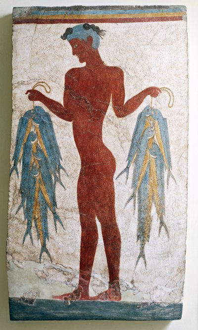 Griechische Zivilisation, Fresko eines Fischers, aus Akrotiri, Thera, Santorini, Griechenland von Greek School