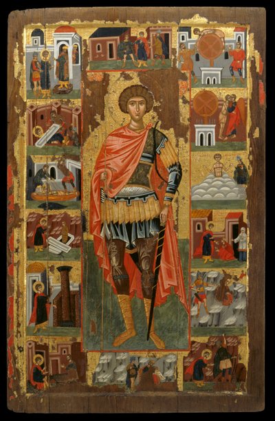 Ikone des heiligen Georg mit Szenen aus seinem Leben von Greek School