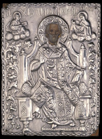 Ikone des heiligen Nikolaus mit Silberfassung, 1768 von Greek School