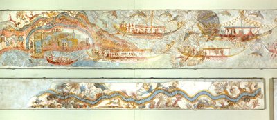 Seefahrten und Flusslandschaft, Akrotiri-Fresko, Thera (heute Santorini), Griechenland, minoische Zivilisation von Greek School